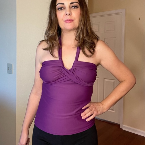 Elle Purple Halter Tankini Swimwear Top 10 - Picture 1 of 9